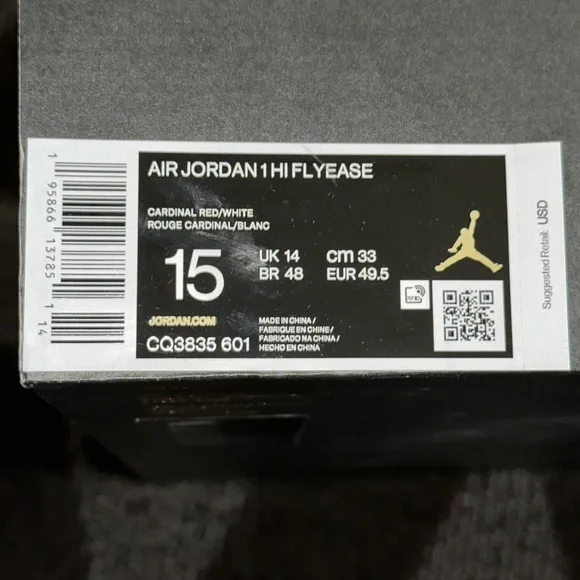 Jordan 1 High FlyEase Cardinal Red Men’s 15 - Picture 7 of 7